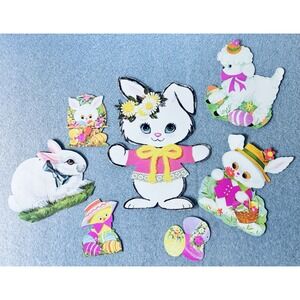 Lot Vintage Eureka‎ Easter Die Cut Cutout Decorations - Bunny Eggs Sheep Chick